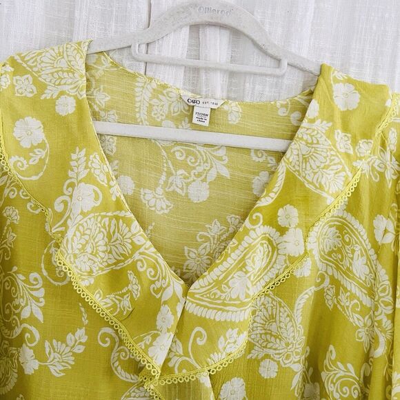 Cato Green & White Floral Billowy Flowy Boho Cottagcore Blouse - Plus 22/24W - Picture 2 of 9